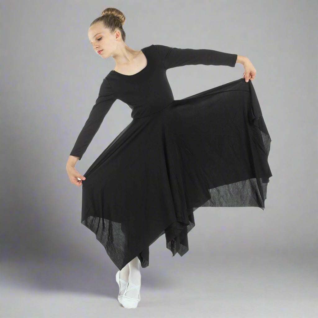 dress of dance Child Irregular Hem Long Sleeve Dance Dress Black / S-M-Child