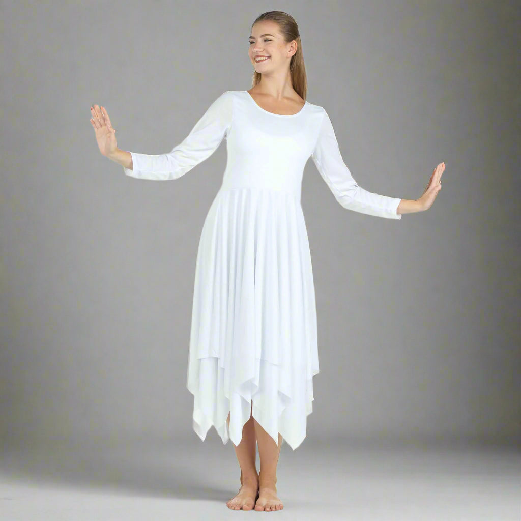 Danzcue Celebration of Spirit Long Sleeve Praise Dance Dress - White