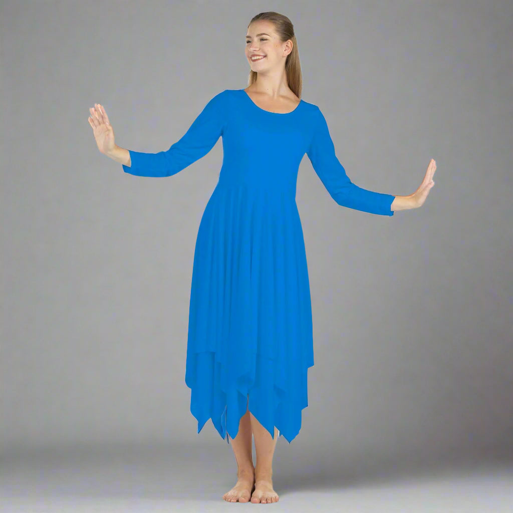 Danzcue Celebration of Spirit Long Sleeve Praise Dance Dress Bright Royal / L-XL-Adult Danzcue Celebration of Spirit Long Sleeve Praise Dance Dress Bright Royal / L-XL-Adult