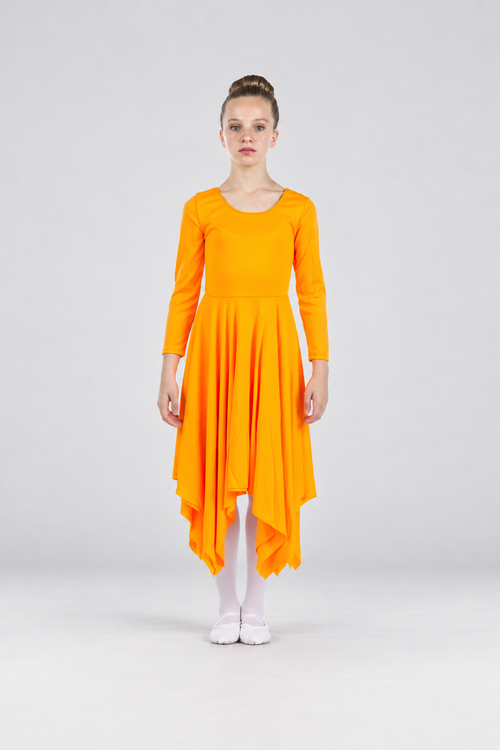 Child Irregular Hem Long Sleeve Dance Dress