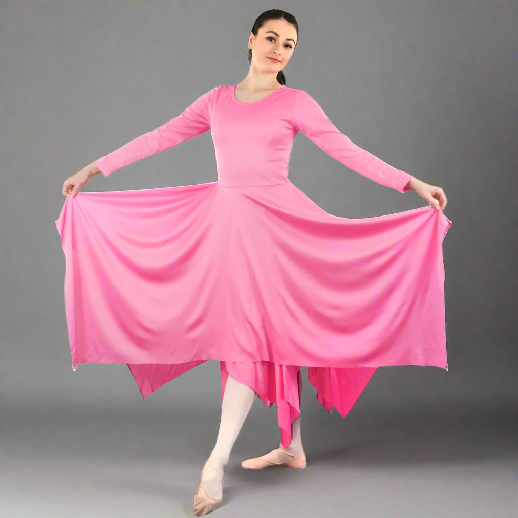 pink praise dance dresses Alvivi Women's Asymmetrical Praise Dance Dress Long Sleeve Church Worship  Performance Costume Pink S