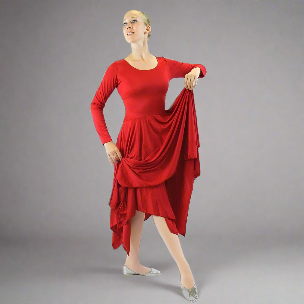Danzcue Celebration of Spirit Long Sleeve Praise Dance Dress Scarlet / S-M-Adult Danzcue Celebration of Spirit Long Sleeve Praise Dance Dress Scarlet / S-M-Adult