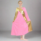Danzcue Child Praise Dance Asymmetrical Bell Sleeve Dress - Pink-Gold