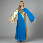 Danzcue Praise Dance Asymmetrical Bell Sleeve Dress - Bright Royal-Gold