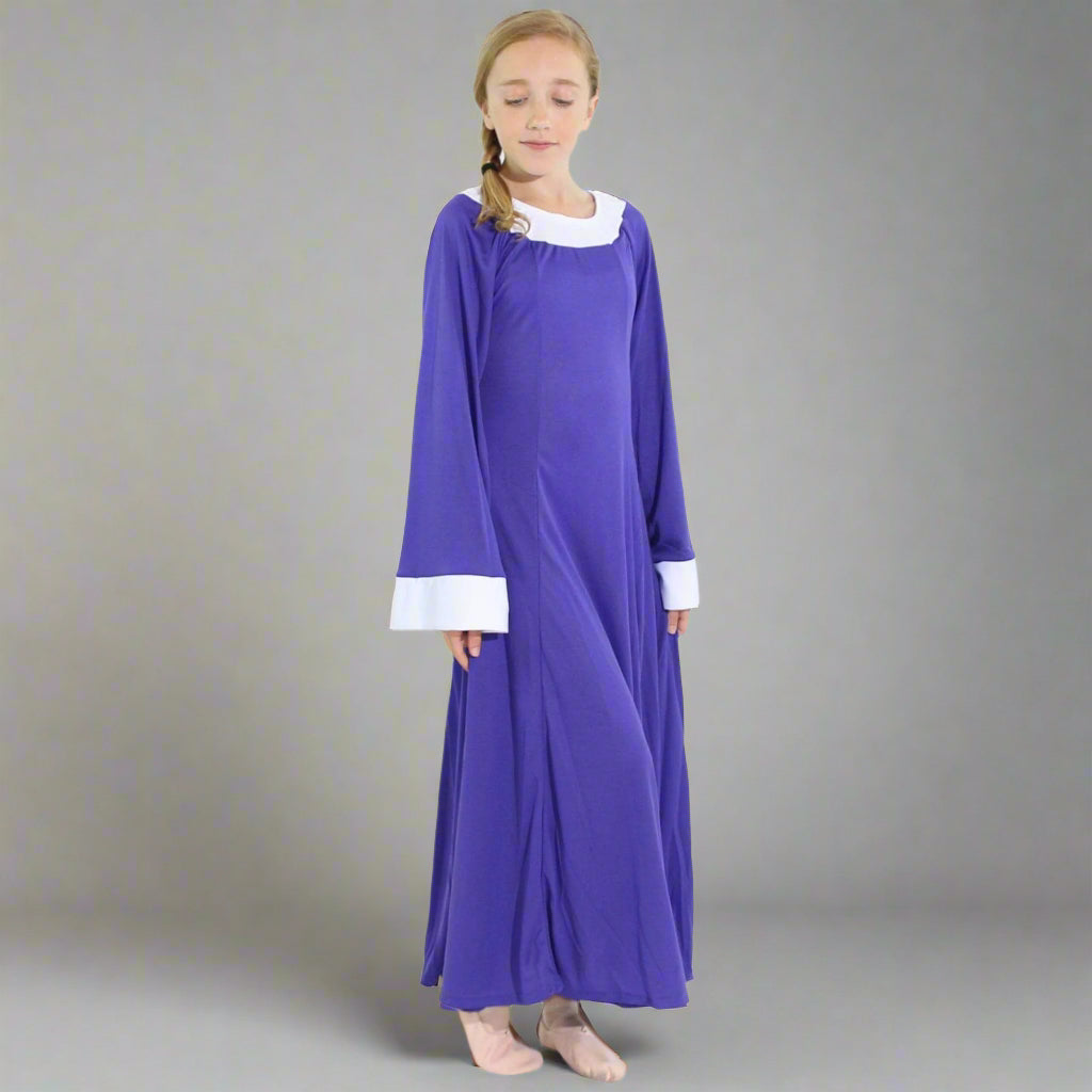 Danzcue Bell Sleeve Praise Dance Child Dress - Deep Purple