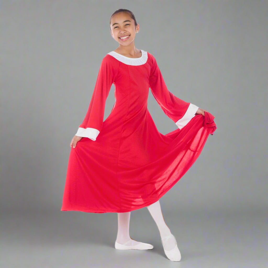 Danzcue Bell Sleeve Praise Dance Child Dress - Scarlet