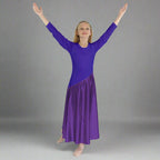 Danzcue Child Bi Color Long Sleeve Praise Dance Dress - Deep Purple-Metallic Deep Purple