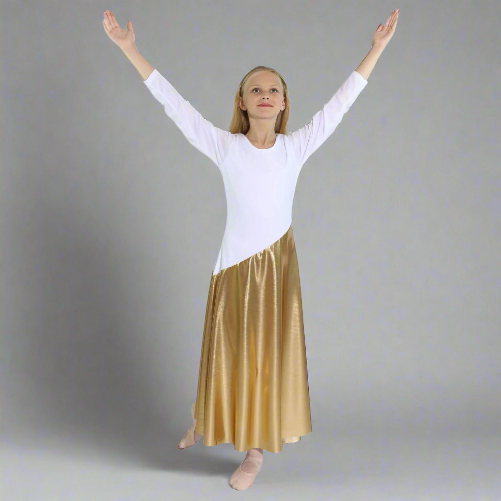 Danzcue Child Bi Color Long Sleeve Praise Dance Dress