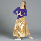 Danzcue Bi Color Long Sleeve Ministry Dance Dress - Deep Purple-Gold