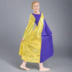Danzcue Metallic Asymmetrical Bell Sleeve Child Praise Dance Dress - Deep Purple/Metallic Gold