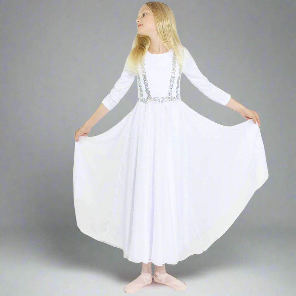 Danzcue Child Praise Dance Full Length Vivid Chiffon Dress - White