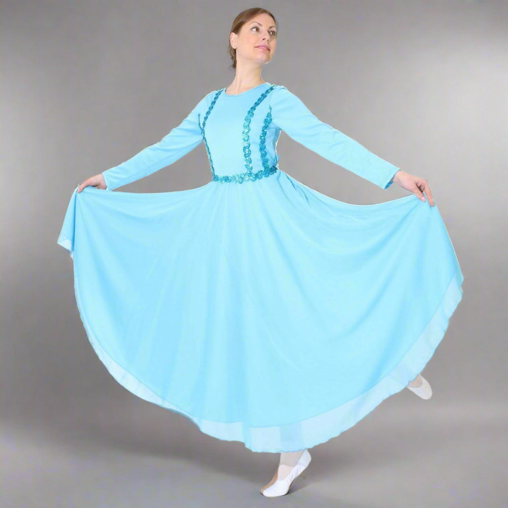 Danzcue Full Length Vivid Chiffon Praise Dance Dress - Aqua Blue
