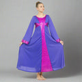 Danzcue Praise Dance Shimmery Cross Long Sleeve Dress - Deep Purple/Metallic Deep Purple