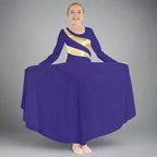 Danzcue Child Praise Dance Shimmery Parallel Long Sleeve Dress - Deep Purple-Gold
