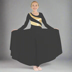 Danzcue Child Praise Dance Shimmery Parallel Long Sleeve Dress - Black-Gold