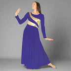 Danzcue Praise Dance Shimmery Parallel Long Sleeve Dress - Deep Purple-Gold
