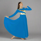 Danzcue Praise Dance Shimmery Parallel Long Sleeve Dress - Bright Royal-Gold