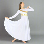 Danzcue Praise Dance Shimmery Parallel Long Sleeve Dress - White-Gold