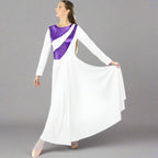 Danzcue Womens Metallic Bicolor  Praise Dance Dress - White-Metallic Deep Purple