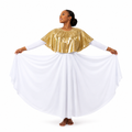 Metallic Cape Overlay Flowing Performance Dress