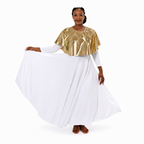 Metallic Cape Overlay Flowing Performance Dress