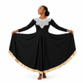 Lace Yoke Metallic Trim Flowing Dress