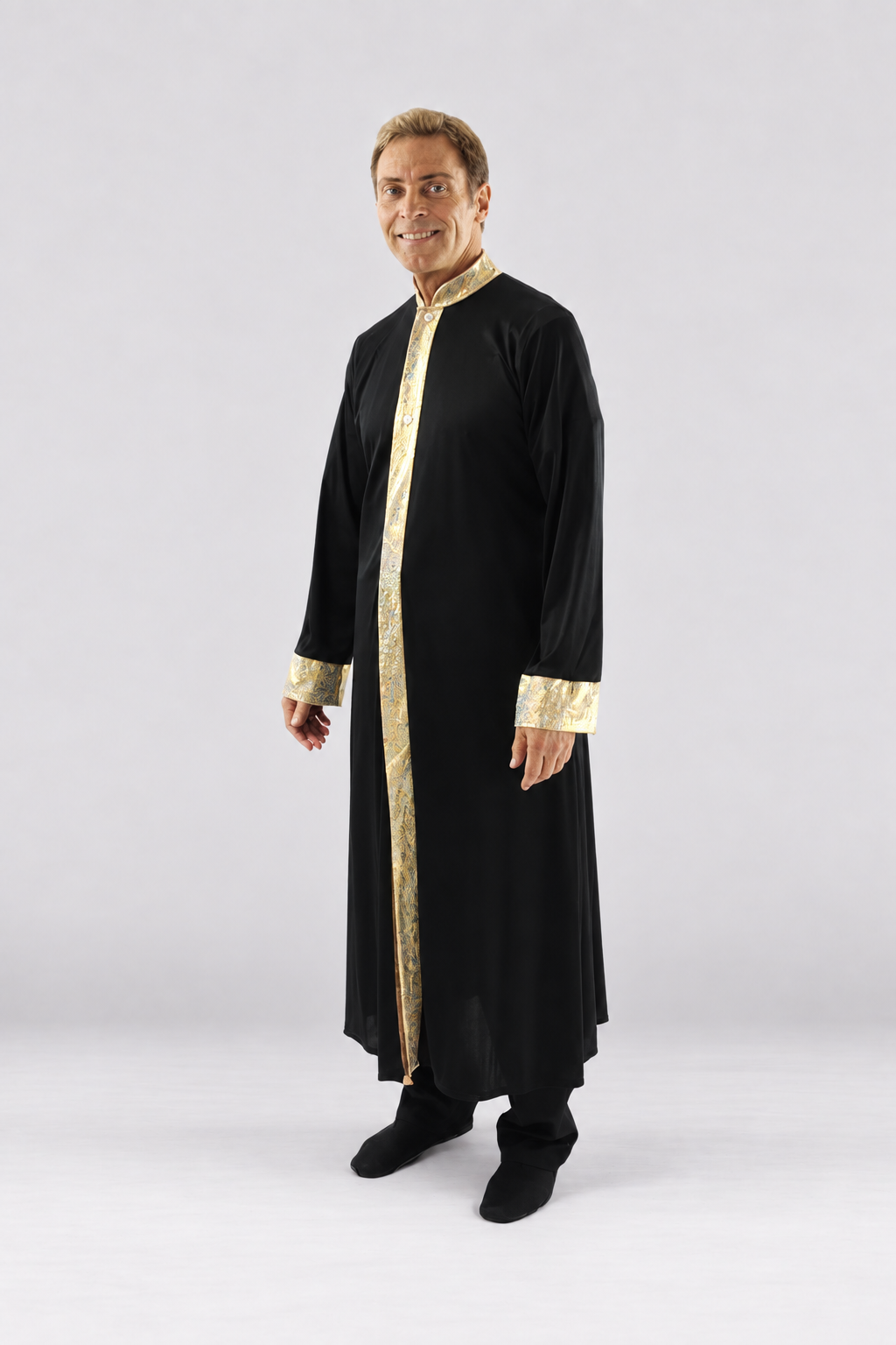 Metallic Trim Long Sleeve Mens Robe