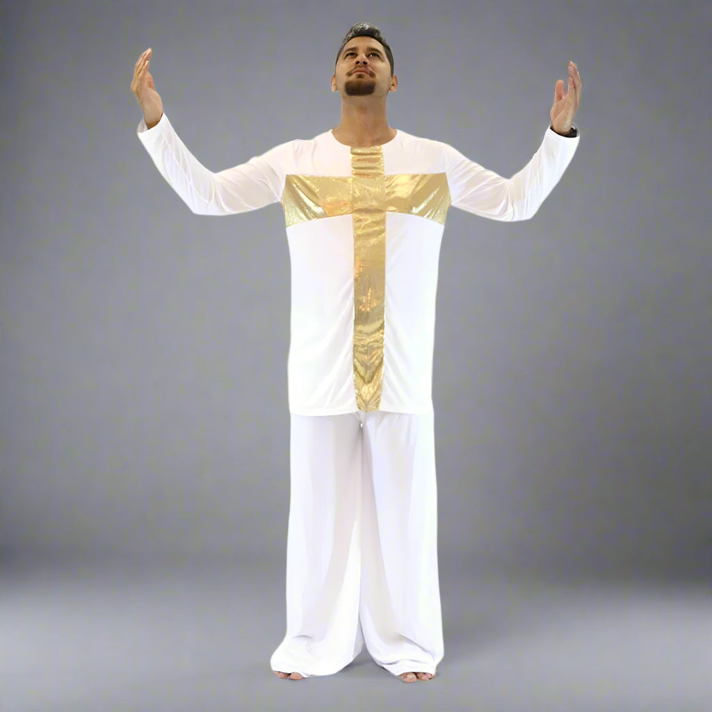 Danzcue Praise Cross Inspired Pullover - White-Gold