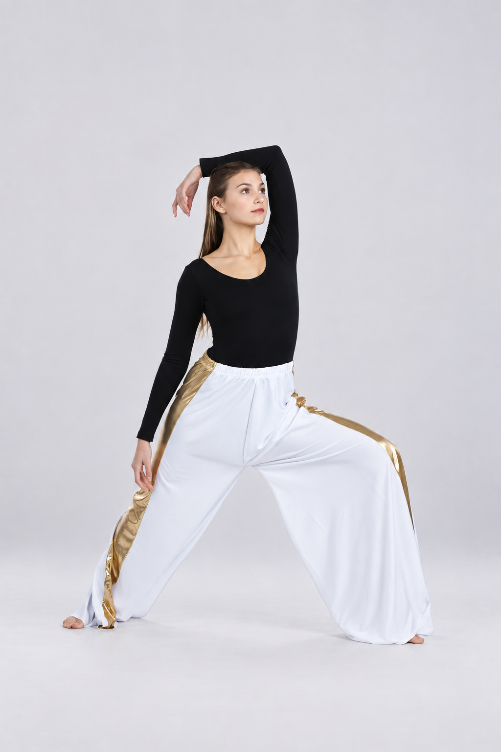 Metallic Side Panel Wide Leg Dance Pants