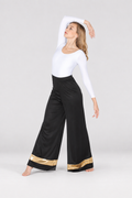 Metallic Hem Trim Wide Leg Dance Pants