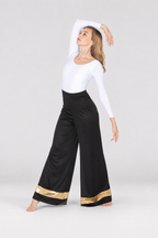 Metallic Hem Trim Wide Leg Dance Pants