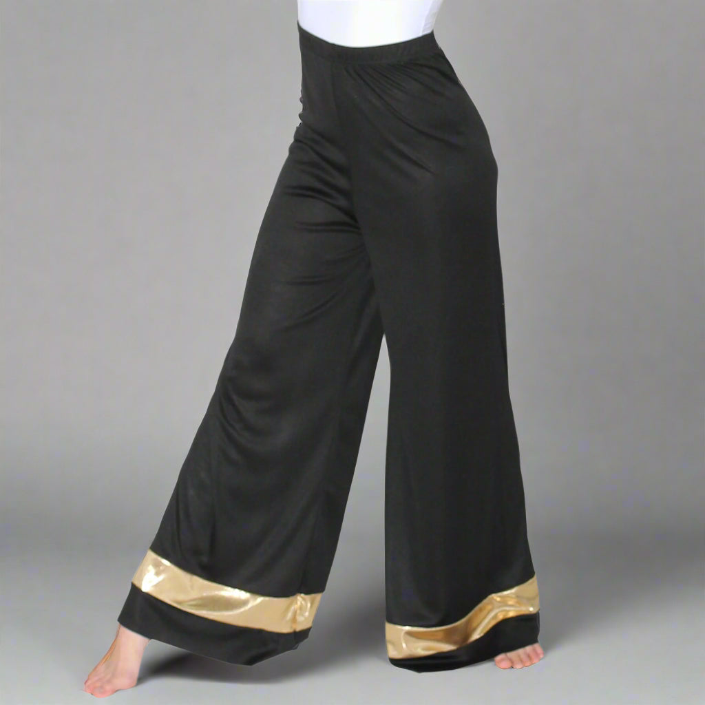 Danzcue Praise Dance Two-Tone Palazzo Pants - Black/Gold