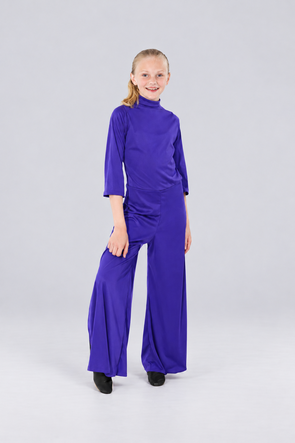 Girls' Turtleneck Flared Sleeve Wide-Leg Jumpsuit