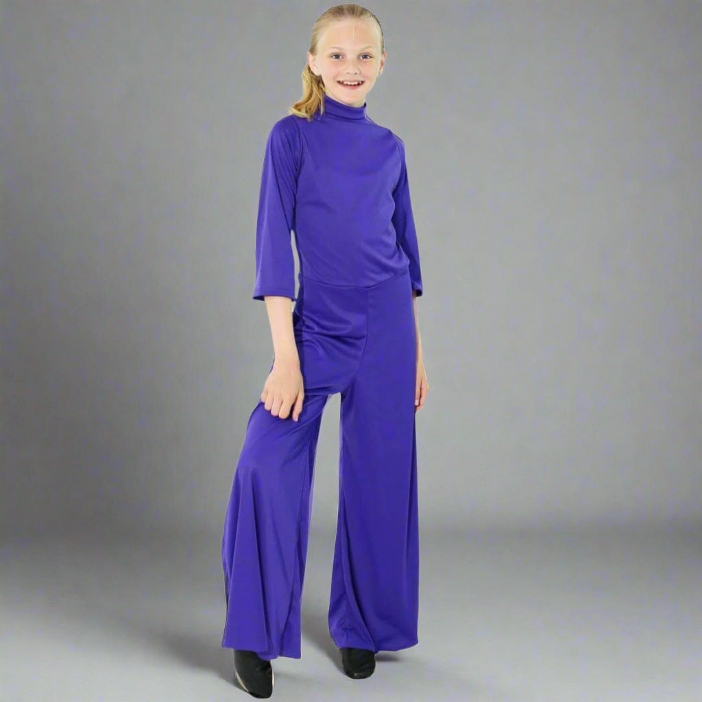 Danzcue Child Praise Dance Long Sleeve Turtleneck Jumpsuit - Deep Purple