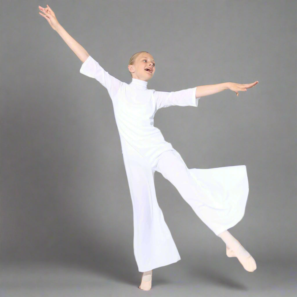 Danzcue Child Praise Dance Long Sleeve Turtleneck Jumpsuit - White