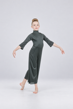 Girls' Turtleneck Flared Sleeve Wide-Leg Jumpsuit