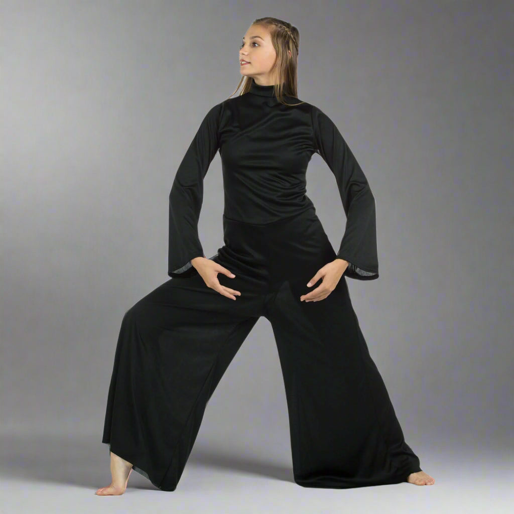 Danzcue Long Sleeve Praise Dance Turtleneck Jumpsuit - Black