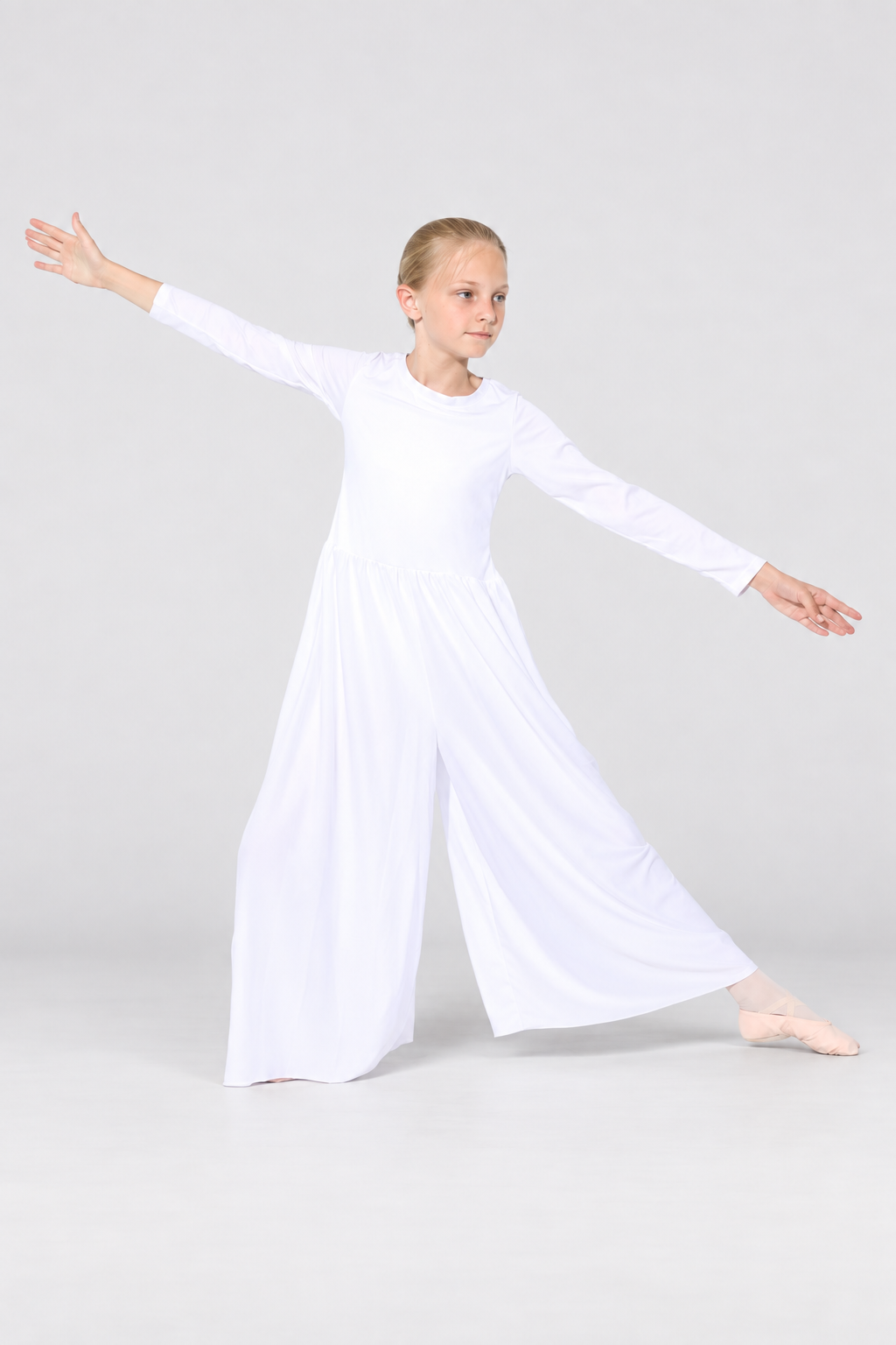 Child Long Sleeve Gathered Waist Wide Leg Jumpsuit