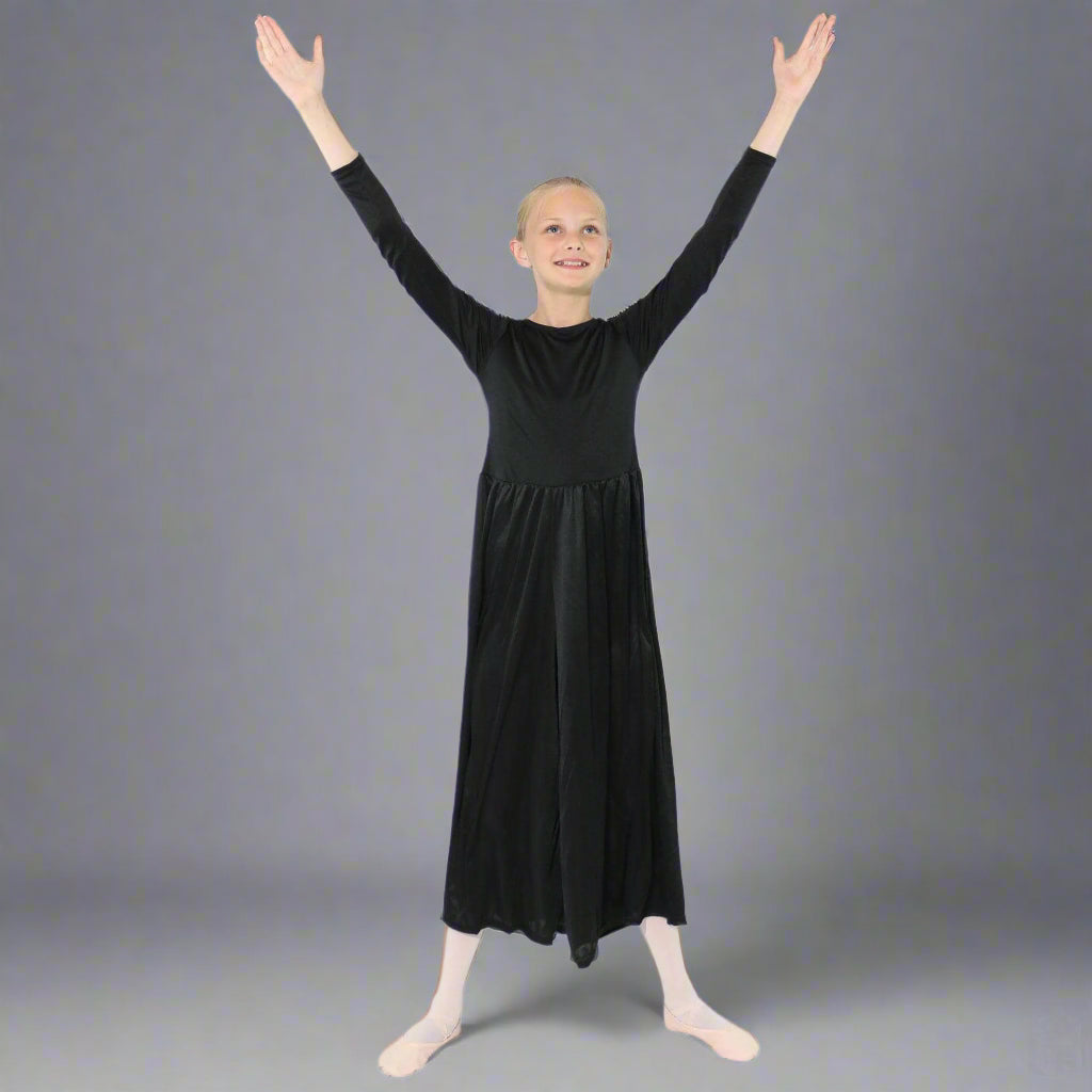 Danzcue Child Long Sleeve Crew Neck Praise Dance Jumpsuit - Black