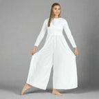 Danzcue Praise Dance Long Sleeve Crew Neck Jumpsuit - White