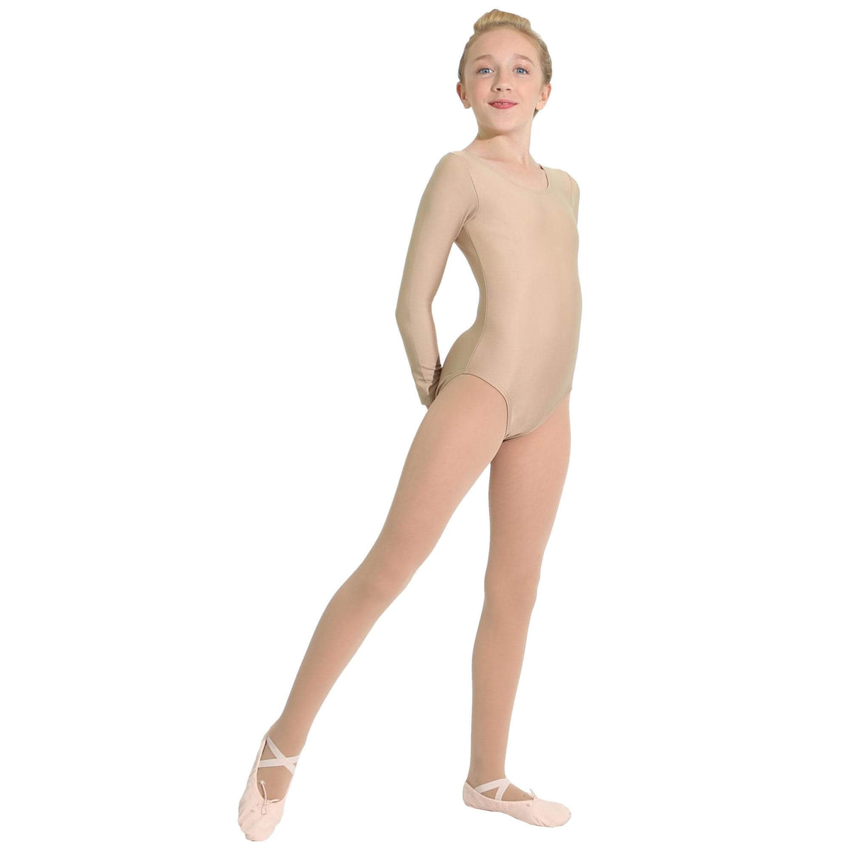 Danzcue Basic Nylon Long Sleeve Child Leotard - Nude