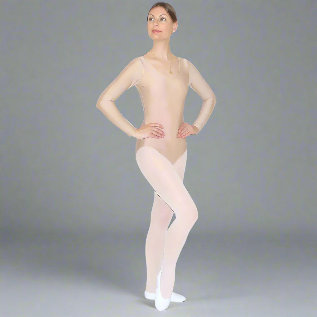 Danzcue Basic Nylon Long Sleeve Adult Leotard - Nude