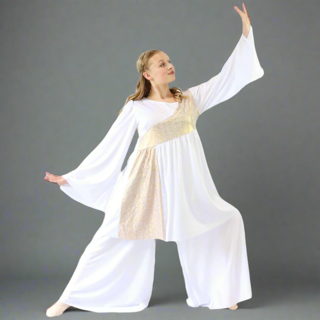 2-pc Set Danzcue Celebration of Spirit Palazzo Pants With Shimmery Asymmetrical Praise Dance Tunic