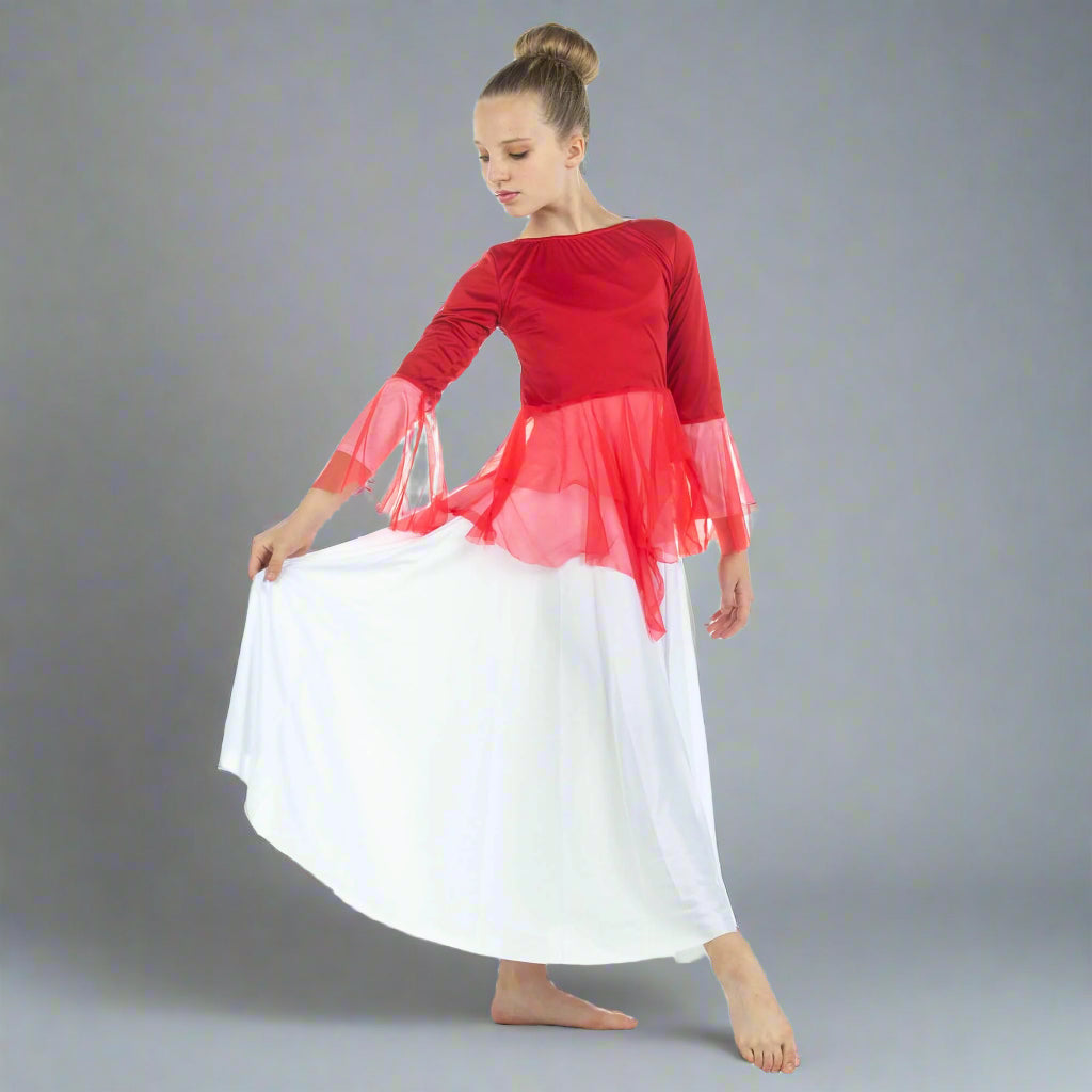 Child Ministry Dance Chiffon Skirted Tunic - Scarlet
