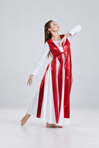Women's Tie-Front Split-Panel Metallic Praise Dance Tunic