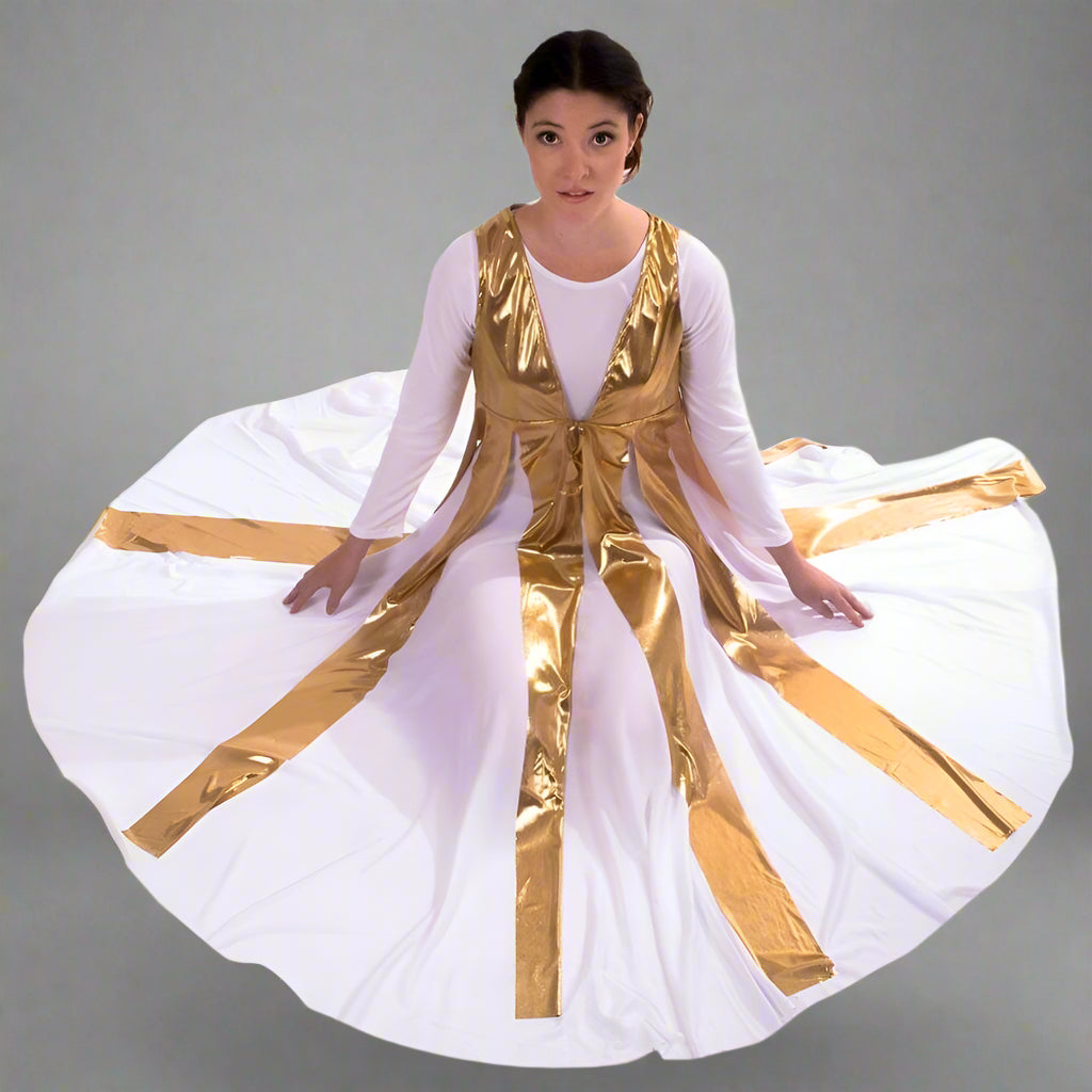 Danzcue Praise Dance Metallic Streamer Tunic (Dress Not Included) Gold / 3XL-Adult Danzcue Praise Dance Metallic Streamer Tunic (Dress Not Included) Gold / 3XL-Adult