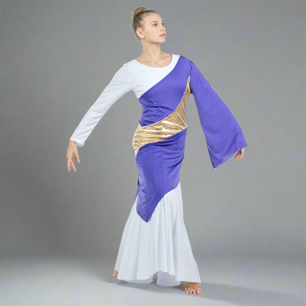 Danzcue Asymmetrical Praise Dance Pullover - Deep Purple-Gold