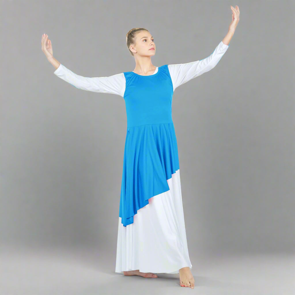 Danzcue Asymmetrical Praise Dance Tunic with Side Slits - Bright Royal