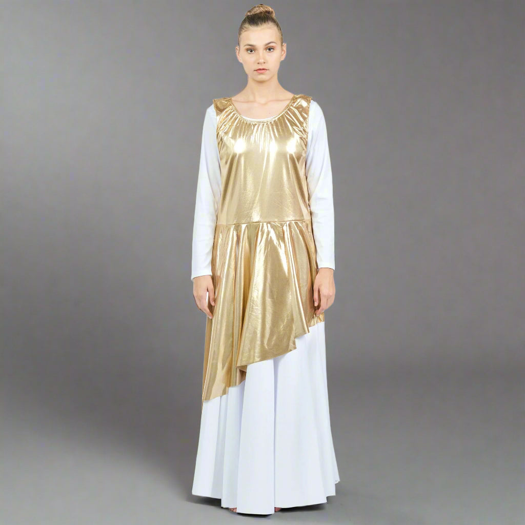Danzcue Asymmetrical Metallic Praise Dance Tunic - Gold