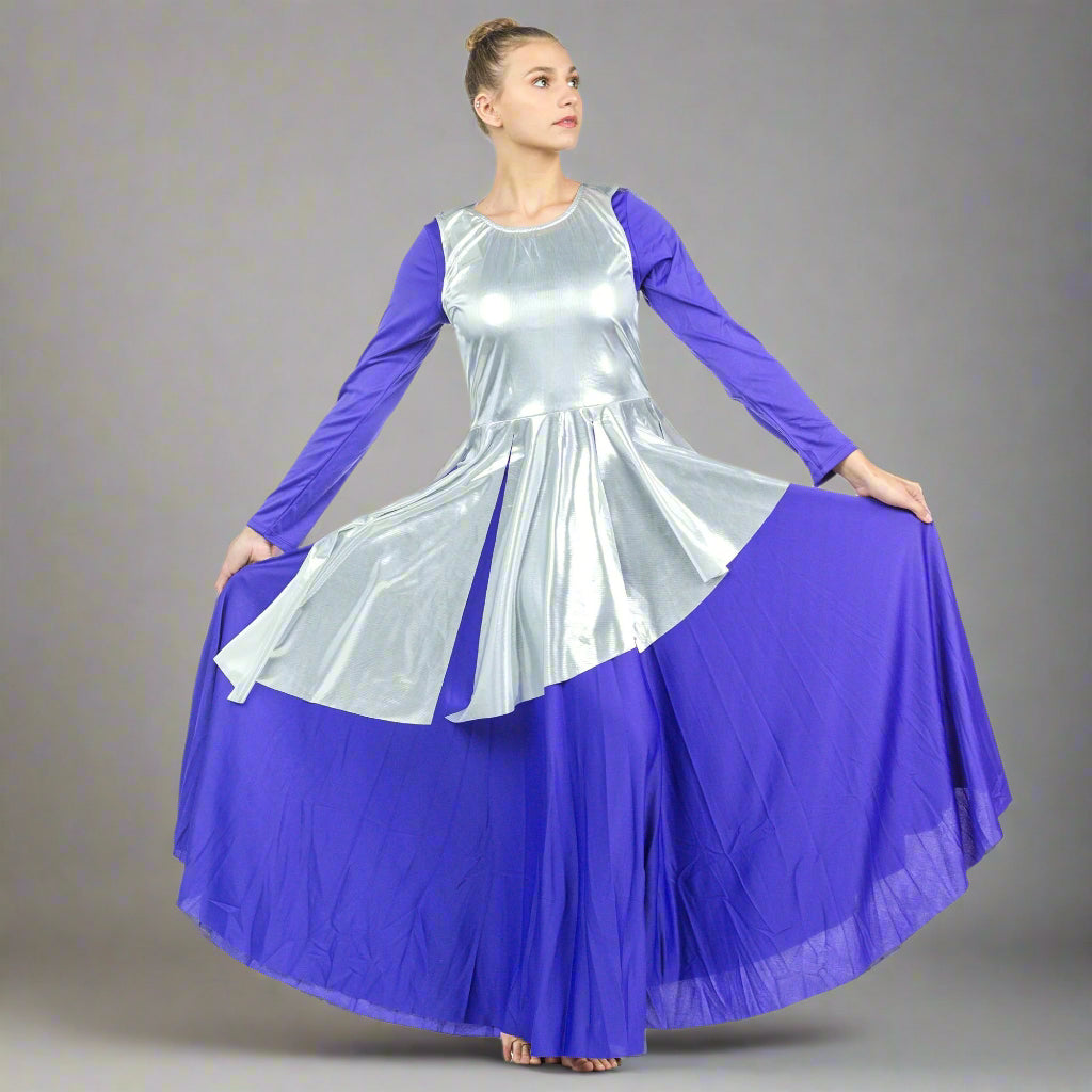Danzcue Asymmetrical Metallic Praise Dance Tunic - Silver